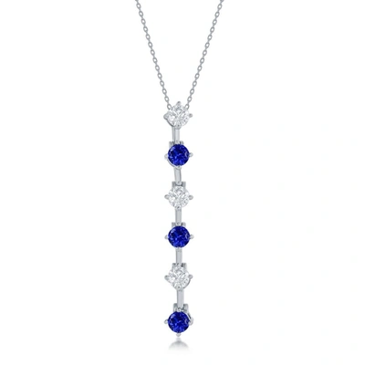 Simona Sterling Silver Round Cz Long Pendant Necklace- Sterling Silver, Rose Gold Or Gold Plated In Blue
