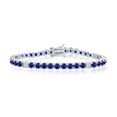 Simona Sterling Silver Round Spinel Cz Tennis Bracelet (green, Blue, Or Red)
