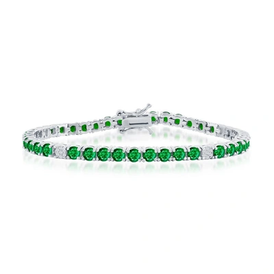 Simona Sterling Silver Round Spinel Cz Tennis Bracelet (green, Blue, Or Red)