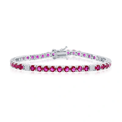 Simona Sterling Silver Round Spinel Cz Tennis Bracelet (green, Blue, Or Red)