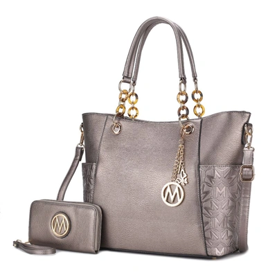 Mkf Collection By Mia K Merlina Embossed Pockets Vegan Leather Women's Tote Bag With Wallet - 2 Pieces In Silver