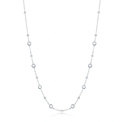 Simona Sterling Silver Bezel-set Cz & Bead Station Necklace (white, Green, Blue, Or Red)
