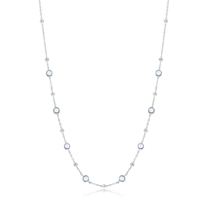 Simona Sterling Silver Bezel-set Cz & Bead Station Necklace (white, Green, Blue, Or Red)