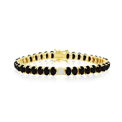 Simona Sterling Silver Or Gold Plated Over Sterling Silver Cz Oval Tennis Bracelet In Black
