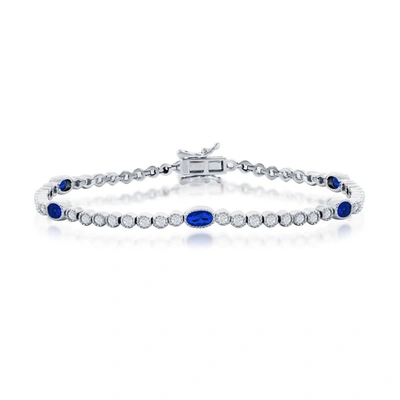 Simona Sterling Silver Beaded Outline Round & Oval Cz Bracelet (green, Blue, Or Red)