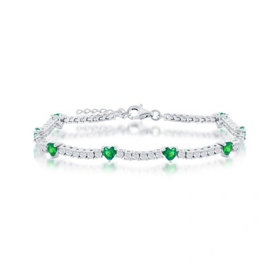 Simona Sterling Silver Cz Heart Tennis Bracelet (green, Blue, Or Red)