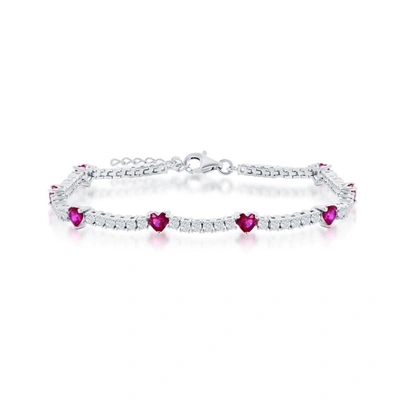 Simona Sterling Silver Cz Heart Tennis Bracelet (green, Blue, Or Red)