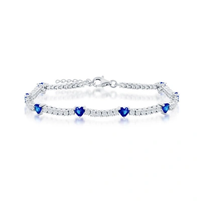 Simona Sterling Silver Cz Heart Tennis Bracelet (green, Blue, Or Red)