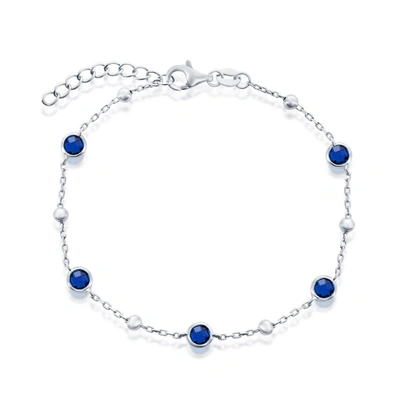 Simona Sterling Silver Bezel-set And Cz Bead Bracelet (white, Green, Blue Or Red)