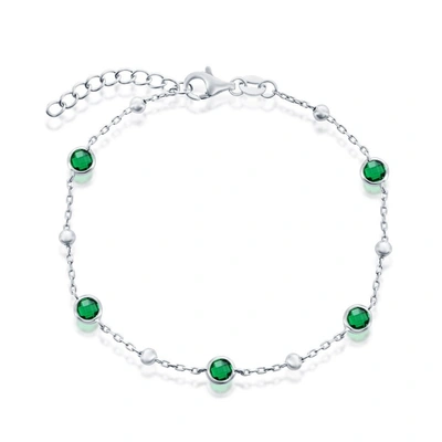 Simona Sterling Silver Bezel-set And Cz Bead Bracelet (white, Green, Blue Or Red)