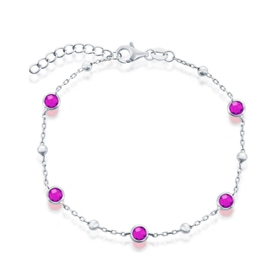 Simona Sterling Silver Bezel-set And Cz Bead Bracelet (white, Green, Blue Or Red)