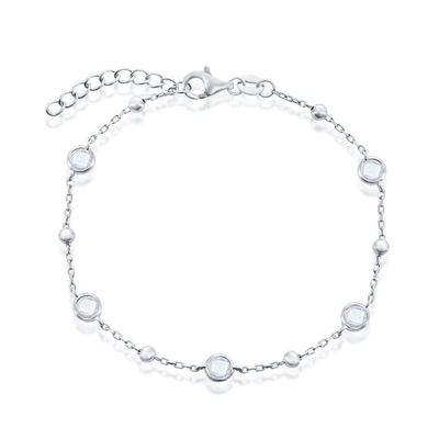 Simona Sterling Silver Bezel-set And Cz Bead Bracelet (white, Green, Blue Or Red)