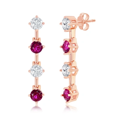 Simona Sterling Silver Round Cz Long Earrings - Sterling Silver, Rose Gold Or Gold Plated In Red