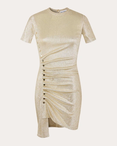Rabanne Asymmetric Ruched Metallic Crepe Mini Dress In Gold