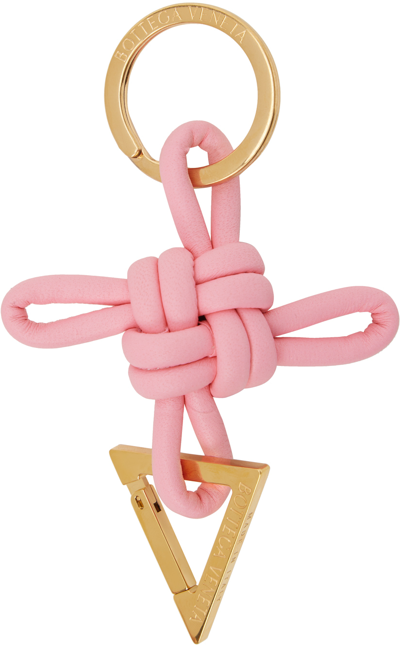Bottega Veneta Pink Triangle Keychain In 5832 Ribbon Gold