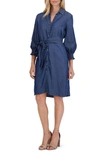 Foxcroft Abby Belted Long Sleeve Shirtdress In Navy