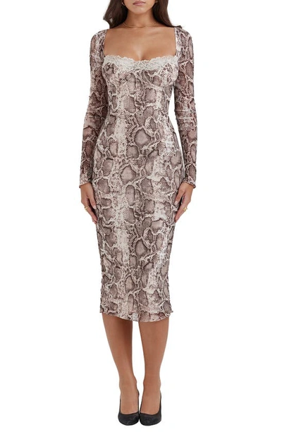 House Of Cb Seraphina Corset Detail Long Sleeve Dress In Snake Print