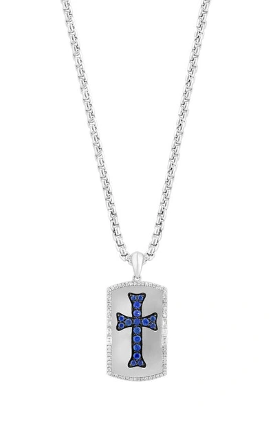 Effy Sapphire & Diamond Cross Dog Tag Pendant Necklace In Blue