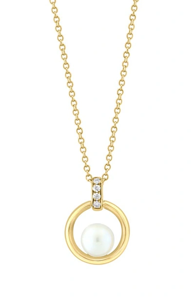Effy Diamond & Freshwater Pearl Pendant Necklace In Yellow Gold