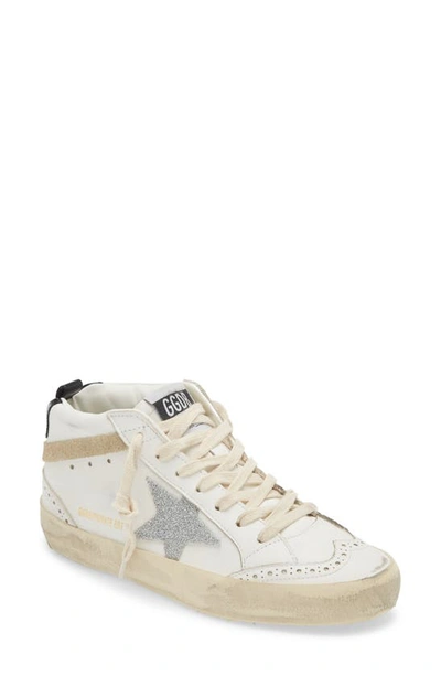 Golden Goose Mid Star Glitter Sneaker In White/ Gold