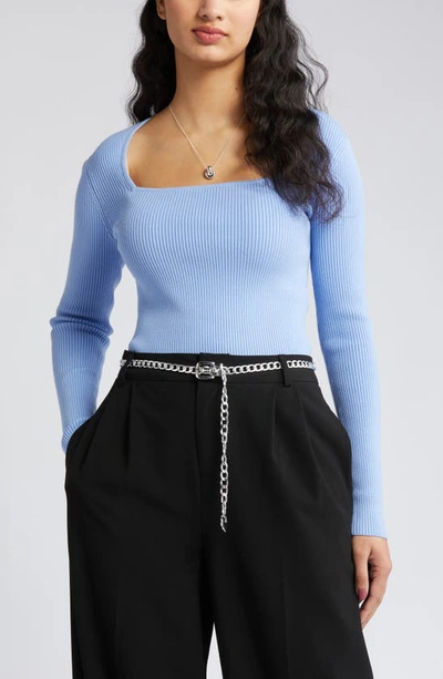 Open Edit Square Neck Sweater In Blue Hydrangea