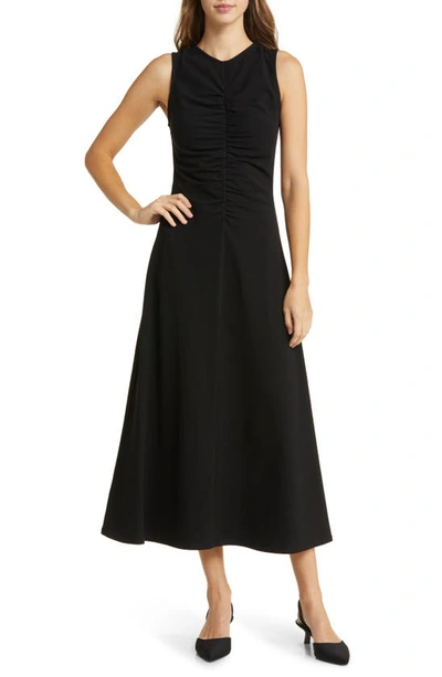 Nordstrom Ruched Front Sleeveless Maxi Dress In Black