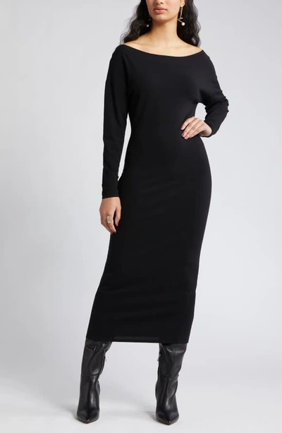 Open Edit Off The Shoulder Long Sleeve Maxi Dress In Black