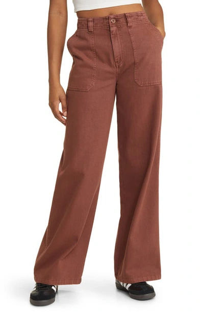 Bp. Utility High Waist Wide Leg Trousers In Brown Chino