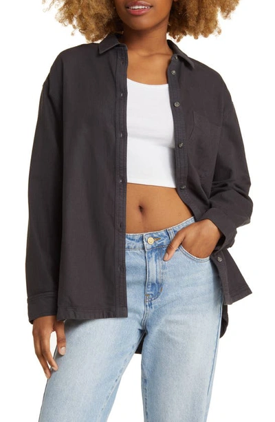 Bp. Oversize Cotton Twill Shirt In Grey Phantom