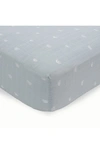 Little Unicorn Cotton Muslin Crib Sheet In Blue Rainbow