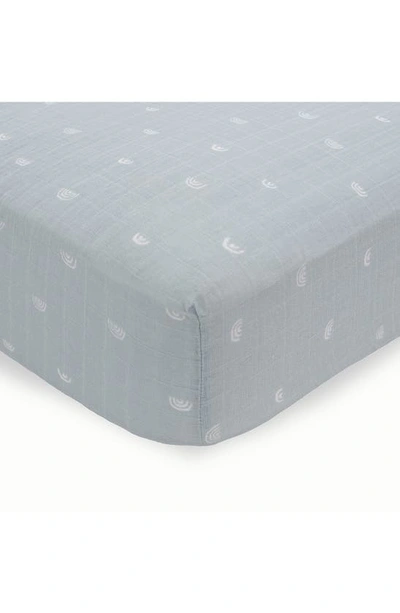 Little Unicorn Cotton Muslin Crib Sheet In Blue Rainbow