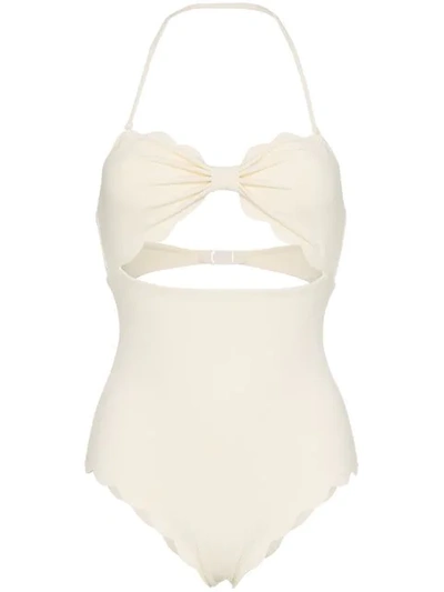 Marysia Scalloped Edge Bandeau Swimsuit - White In White