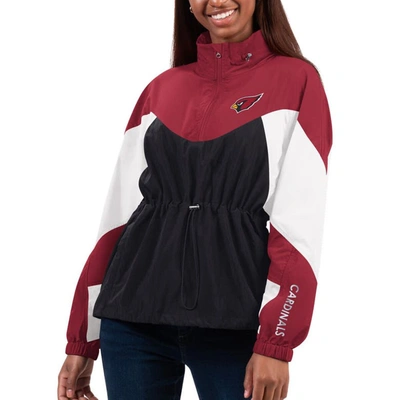 G-iii 4her By Carl Banks Black/cardinal Arizona Cardinals Tie Breaker Lightweight Quarter-zip Jacket