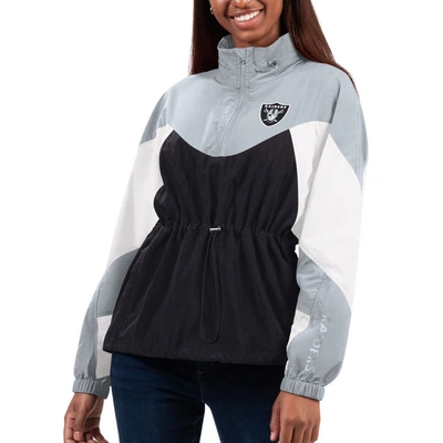 G-iii 4her By Carl Banks Women's  Black, Silver Las Vegas Raiders Tie Breaker Lightweight Quarter-zip In Black,silver