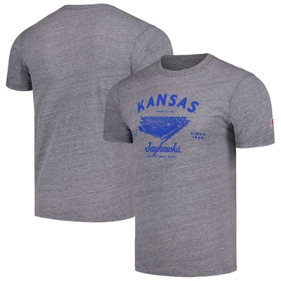 League Collegiate Wear Heather Gray Kansas Jayhawks Stadium Victory Falls Tri-blend T-shirt