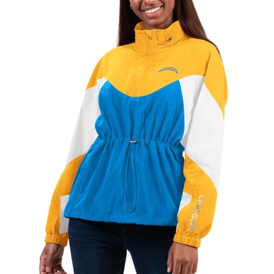 G-iii 4her By Carl Banks Powder Blue/gold Los Angeles Chargers Tie Breaker Lightweight Quarter-zip J