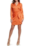 Guess Alya Long Sleeve Mini Shirtdress In Orange