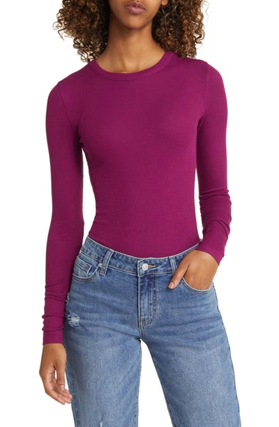 Bp. Ribbed Long Sleeve Tee In Purple Magenta