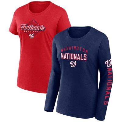 Fanatics Women's  Navy, Red Washington Nationals T-shirt Combo Pack In Navy,red
