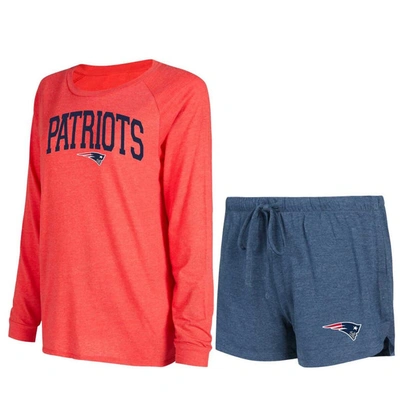 Concepts Sport Women's  Navy, Red New England Patriots Raglan Long Sleeve T-shirt And Shorts Lounge S In Navy,red