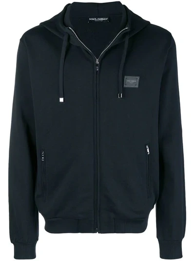 Dolce & Gabbana Logo Patch Zipped Hoodie - Black In Black