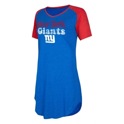 Concepts Sport Women's  Royal, Red Distressed New York Giants Raglan V-neck Nightshirt In Royal,red