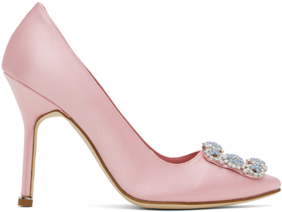 Manolo Blahnik Hangisi 105 Light Pink Satin Pumps In 6811 Lpnk