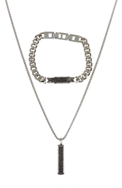 American Exchange Set Of 2 Slim Necklace & Bracelet In Silver