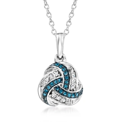 Ross-simons Blue And White Diamond Love Knot Pendant Necklace In Sterling Silver In Multi