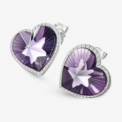 Baccarat Sterling Silver, Purple Crystal Heart And Star Drop Earrings 2812861