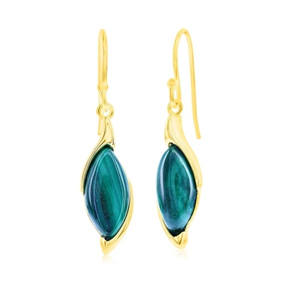 Simona Sterling Silver Marquise Malachite Earrings - Gold Plated In Blue