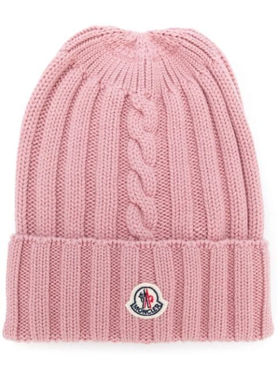 Moncler Ribbed-knit Wool Beanie Hat In Pink