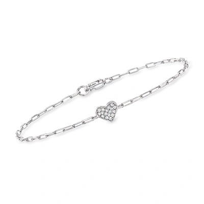 Rs Pure By Ross-simons Pave Diamond Heart Paper Clip Link Bracelet In Sterling Silver In Multi