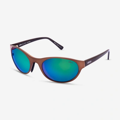 Revo Icon Oval Satin Bronze & Evergreen Oval Sunglasses Re119702gnp In Blue